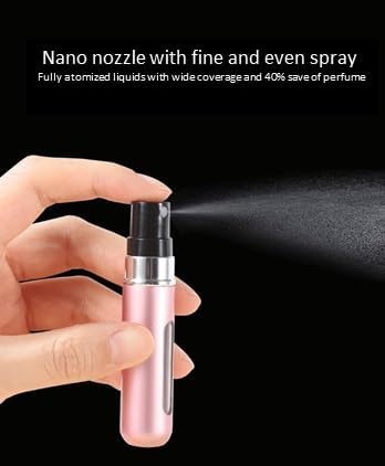 Portable Travel Size Mini Refillable Spray Perfume Atomizer Bottle 5 pcs and 5 colors (Lavender, Rose, Azure, Gold, Silver) Leak-Proof Aluminum for Perfume/Cologne