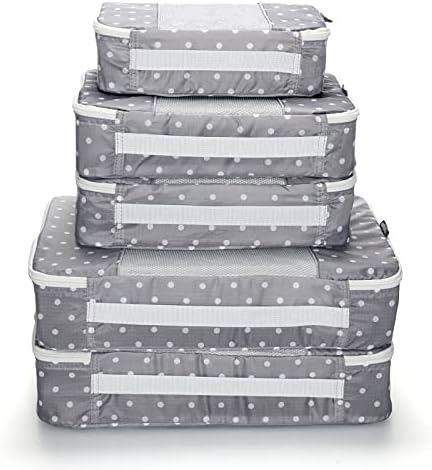 Travel Wise Packing Cubes for Travel - 5 Piece Set with Pattern Design, Lightweight Ripstop Nylon Luggage Organizers with Mesh Panel, Small Medium Large Sizes