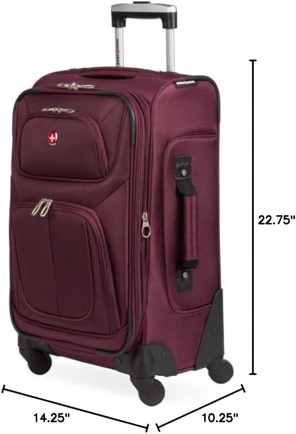 SWISSGEAR Sion Softside Expandable Spinner Luggage Durable Lightweight Travel Suitcase, Merlot, Carry-On