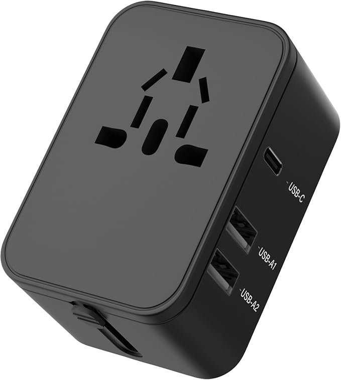 Travel Plug Adapter with 2 USB A+1 USB C,Universal All in One Worldwide Travel Adapter,Power Converters Wall Charger,AC Power Plug Adapter,International Power Adapter for USA EU UK AUS Black
