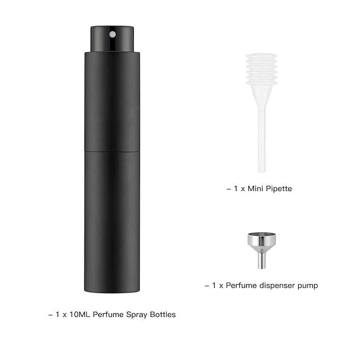 Tekson 4PCS 10ML Perfume Atomizer Travel, Refillable Cologne Containers, Dispenser Spray Empty Bottle for Mini Sprayer Size (Black