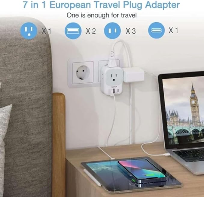 European Travel Plug Adapter Converter, TESSAN International Power Plug Converter with 2 USB, Type C Outlet Adaptor Charger for US to Most of Europe EU Iceland Spain Italy France Germany