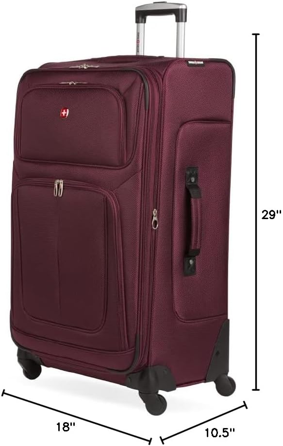 SWISSGEAR Sion Softside Expandable Spinner Luggage Durable Lightweight Travel Suitcase, Merlot, Checked-Large