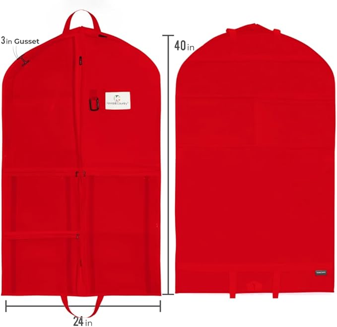 Waterproof Hanging Garment Bag 40 inch Clothes Bag with Gusset, 5 Pockets Side Zip for Dance Costumes Sports Skating Theatre Pageants Cheer Cosplay Kendall Country (Candy Apple Red, 40 inch)