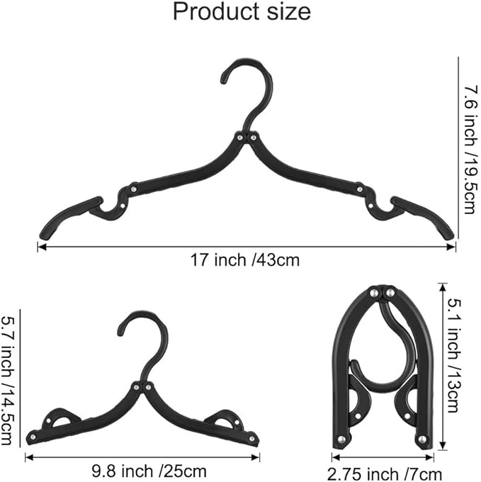 Foldable Travel Hangers,Essentials for Laundry,Portable and Collapsible with Hook,Essentials for Cruise Ship,Vacation,Camping,RV,Road Trip,Hotel,Business Travel, Student Apartment 20 PCS (Black)