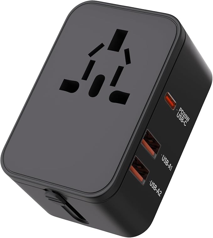Travel Adapter Fast Charge,Worldwide All in One Universal Travel Adapter with PD3.0 Type C & USB-A Quick Charging Portable Wall Charger,AC Power Converters for USA UK EU AUS-Black