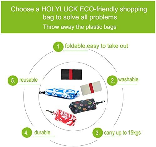 HOLYLUCK Reusable Grocery Bags,Heavy Duty Foldable Shopping Tote Bag (Standard, 3 Blue Geometric Flowers)