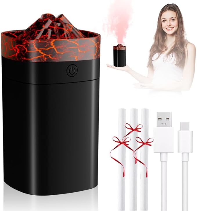 Portable Small Humidifier, 400ml Cool Mist Humidifiers for Bedroom, USB Powered Desktop Humidifier with Light for Car, Office, Travel, Plants, Auto Shut-Off, 2 Mist Modes, Super Quiet, Black-Crackle
