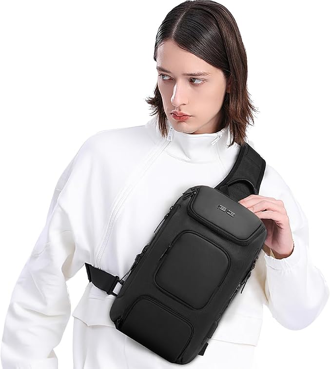 BANGE Sling Bag with USB Charging Port, Waterproof Crossbody Backpack, Lightweight Shoulder Bag Daypack for Travel Work Hiking