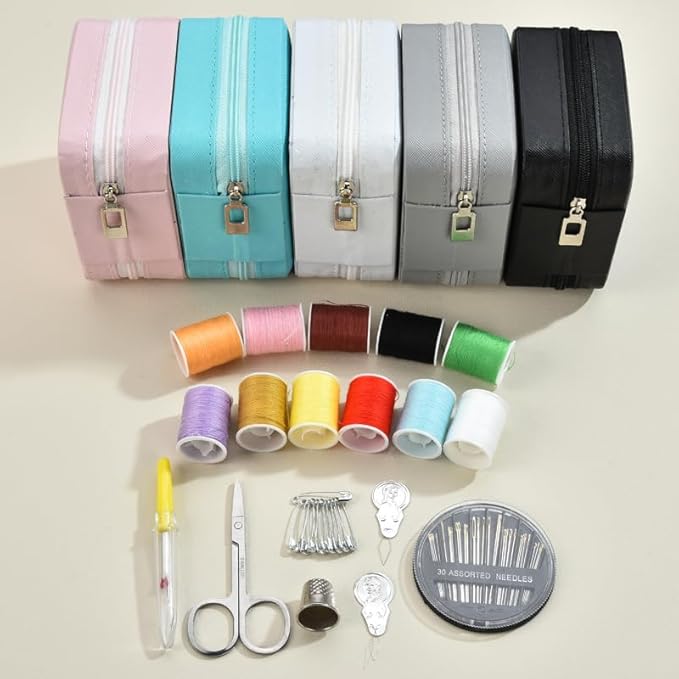 56-Piece Portable Travel Sewing Kit - Compact Emergency Sewing Kit Box with Zipper Fix Tools - Small Sewing Supplies and Accessories for Home Use & Quick Stitch Solutions