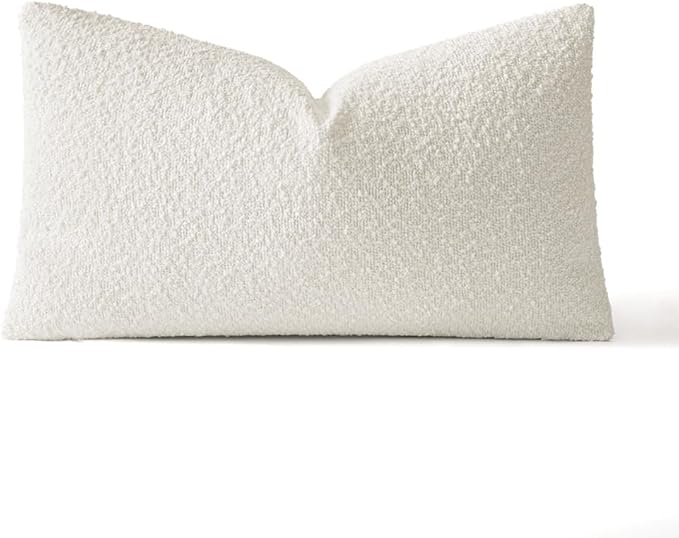 MIULEE Textured Boucle Throw Pillow Cover White Accent Solid Lumbar Pillow Case Decorative Soft Pack of 1 Couch Cushion Chair Sofa Bedroom Livingroom Home Decor,22x14 Inch