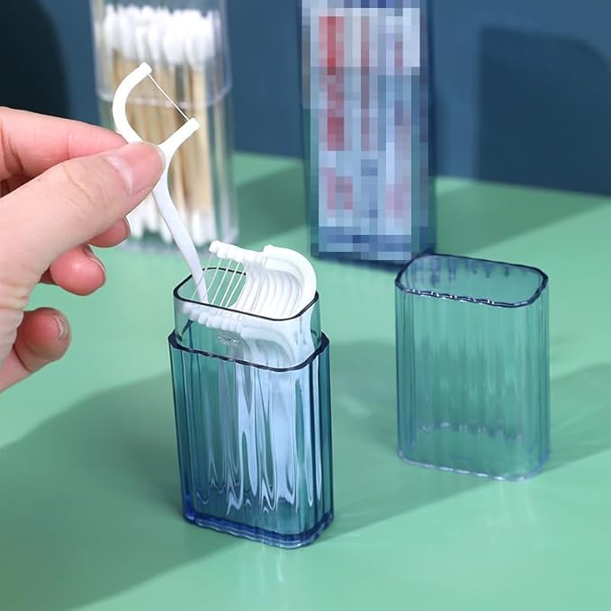 3 Pieces Portable Cotton Swab Holder Mini Dental Floss Storage Box Travel Cotton Swab Case Floss Pick Dispenser Travel Storage Case for Floss Sticks Cotton Swabs Hair Accessories, Clear-Blue