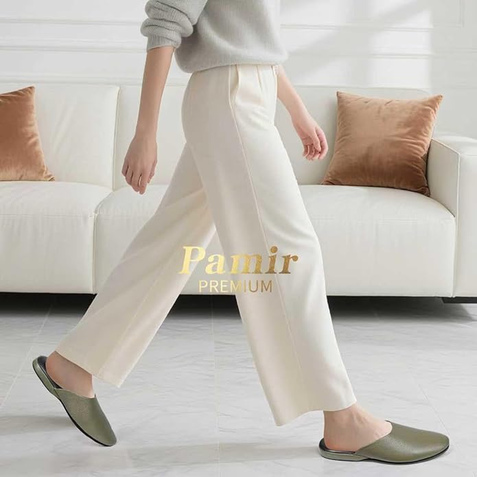 PAMIR Women's Hand-Turned Scuffs, Genuine Leather Indoor House Slippers with Memory Foam
