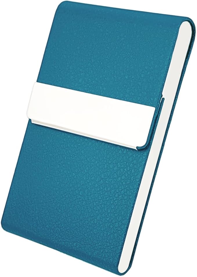 Business Card Holder with Ultra Slim Design,Business Card Case with Premium PU Leather,Suit Pocket Metal Card Holder for Women/Men,Professional Name Card Holder with Magnetic Shut(GrayBlue)