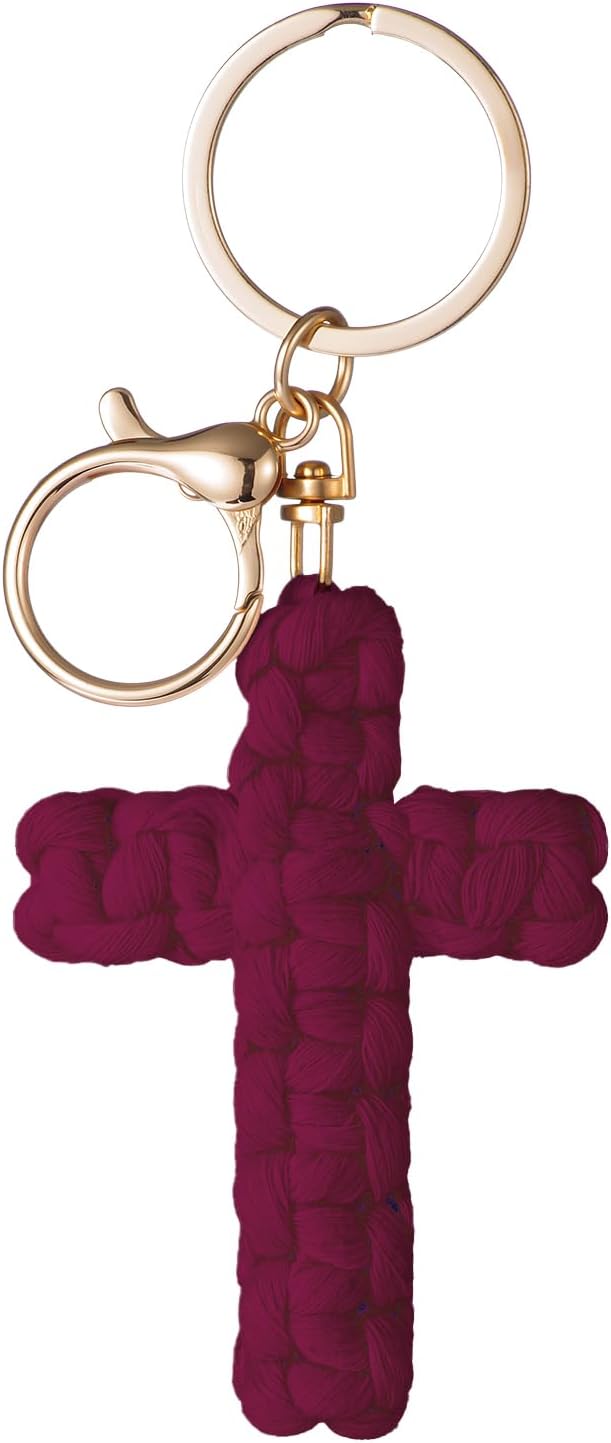 Macrame Cross Keychain,Jesus Key Chain Christian Car Accessories Handmade Soft Cross Keychain Boho Decor for Women Men Gifts