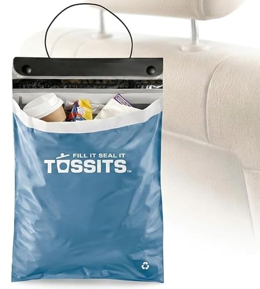 Tossits Recycled Disposable Car Trash Bags – Leakproof, Smell Proof Hanging Garbage Bags for Car, Truck, SUV, RV & Vehicle – Blue, 7 Count Disposable Automotive Trash Bags