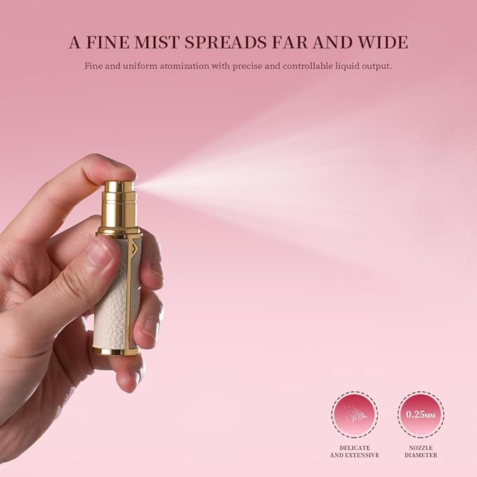 Atomizer Perfume Spray Bottle Refillable - 5ml Glass Inner Bottle with Premium Leather Case, Portable Travel Sprayer for Fragrance Lovers (Flash-Gray-silver)