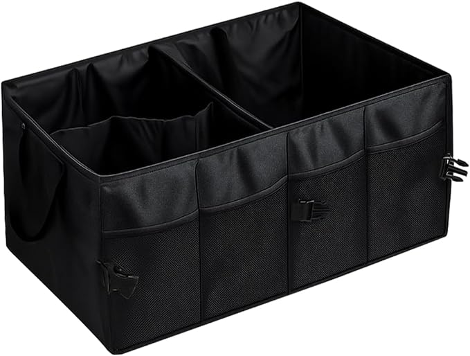 Car Trunk Organizer, Collapsible Waterproof Automotive Storage Cargo Organizer, Multi Compartment Portable Vehicle Container Box Accessories, Universal for Truck SUV Minivan (Black)