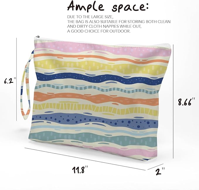 Fokongna Floral Print Wet Bag, Small Portable Waterproof Multi-Functional Organizer for Women, Multicolor Wavy Stripe,Ideal for Daily, Beach & Travel,
