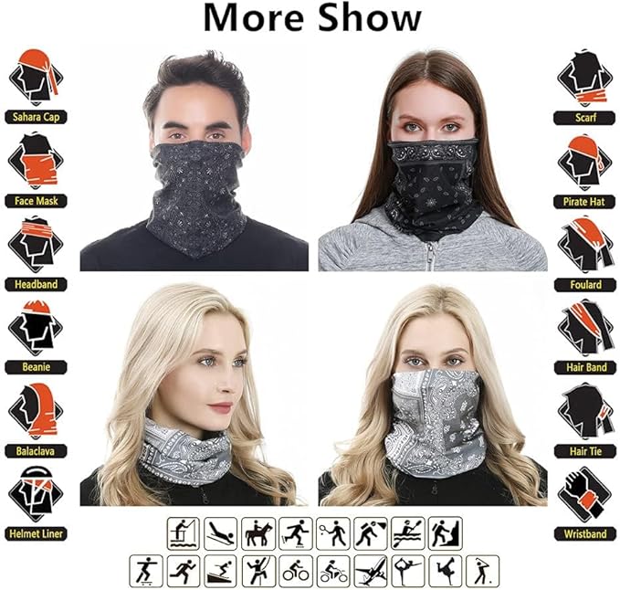 VANCROWN Headband Neck Gaiter Head Wrap Headwear Face Mask Magic Scarf Bandana for Men and Women