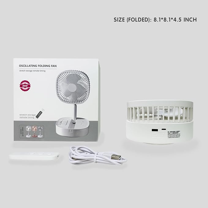 Magesh Oscillating Pedestal Foldable Desk and Floor Fan, Table Fan, Remote Control Telescopic 4 Speed Quiet Timer Fan for Bedroom Camping (White)