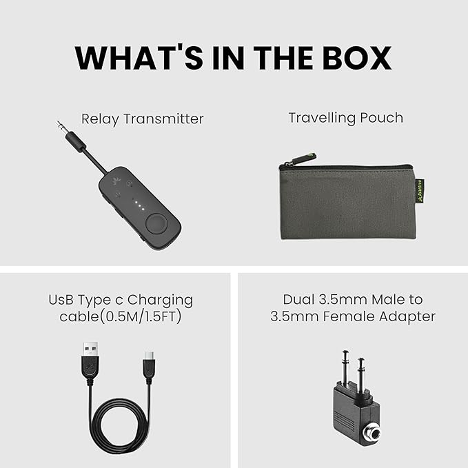Avantree Relay – Airplane Bluetooth Adapter for AirPods, Bose & Wireless Headphones, Qualcomm Chip, aptX Adaptive & HD Audio Transmitter, 25Hrs Battery, 3.5mm AUX for Flight, Travel & Gym