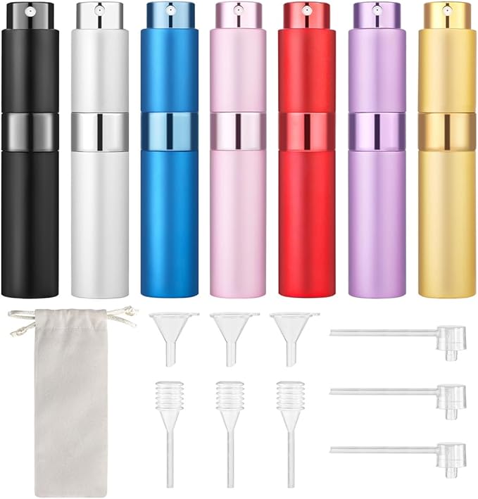 Travel Perfume Bottle, 7pcs Small Cologne Spray Atomizer, Refillable 10 ML Travel Size Empty Sprayer for Perfume Sample Container, Portable Fragrance Decant Dispenser