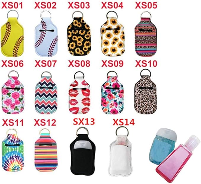4 Piece Hand Sanitizer Bottle Holder Keyring-Ranxizy Neoprene Keychain for 30ML Gym Shampoo Lotion Soap Perfume and Liquids Travel Containers,Striped Leopard
