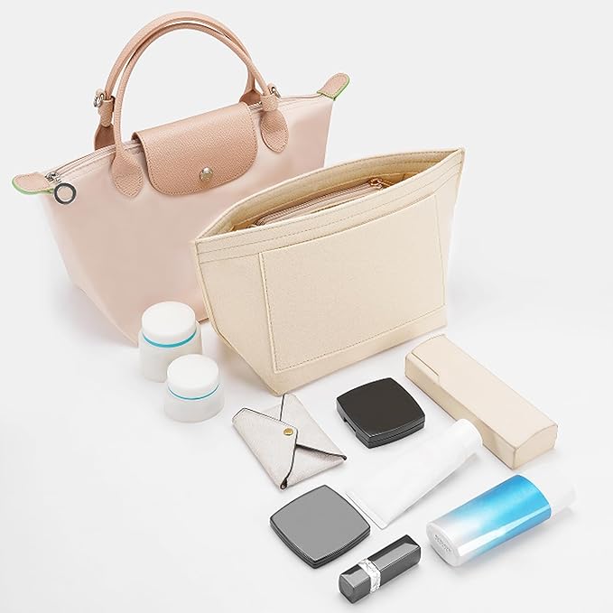 LOUKAYCCI Felt Purse Organizer Insert for Longchamp Le Pliage S Handbag Insert (Small,Beige)