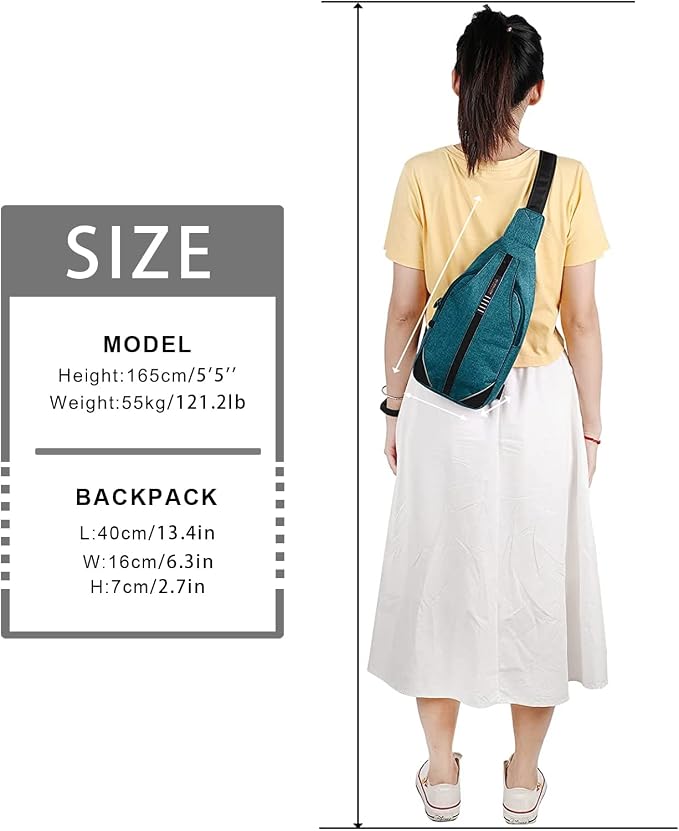 WATERFLY Tiny Crossbody Sling Backpack Anti Theft Backpack for Traveling Chest Shoulder Bag (Teal Blue)
