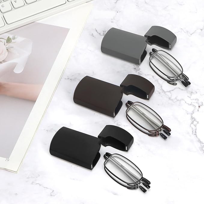 2 Pack Folding Reading Glasses Stainless Steel Mini Anti-Blue Light Blocking Reader for Men Women
