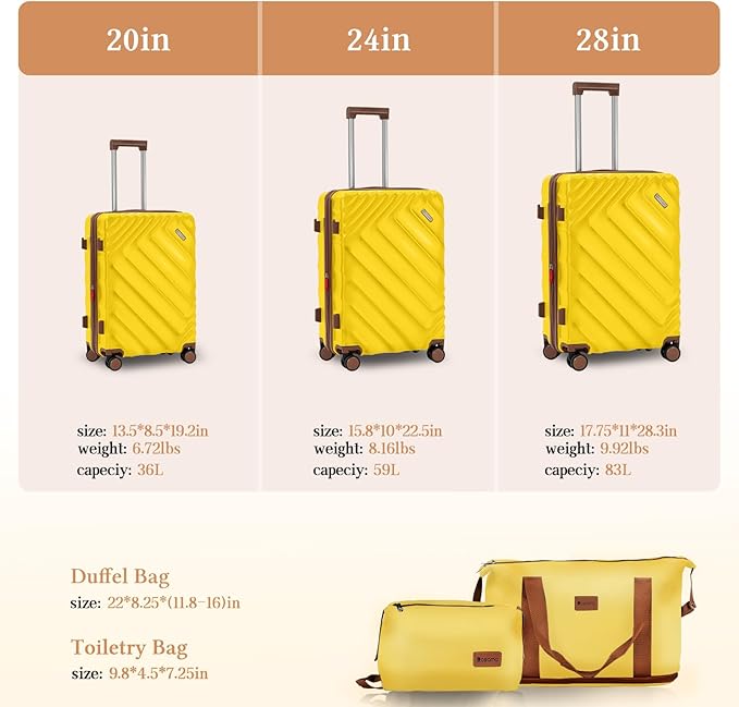 Rosamo 5 Piece Luggage Set Expandable Hardside, 20/24/28in Suitcases with Matching Travel Bags, 22x14x9 Airline Approved Carry On, TSA Lock, Spinner Wheels, ABS+PC