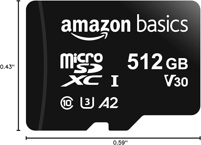 Amazon Basics microSDXC Memory Card with Full Size Adapter, A2, U3, Read Speed up to 100 MB/s, 512GB, Black