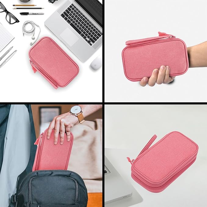 CAAORDKSO Electronics Travel Organizer, Waterproof Cable Organizer Bag, Travel Essentials for Women, Tech Pouch for Travel, Backpack, Cord, Charger, Phone, Power Bank, Earphone (Dark Pink, Medium)