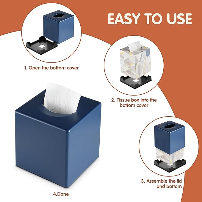 Y-in Hand Tissue Box Cover, Decorative Square Facial Storage Tissue Box Holder, Home Accessories for Bathroom Vanity Countertops, Dressers, Night Stand, Parlors and Office (Navy Blue)