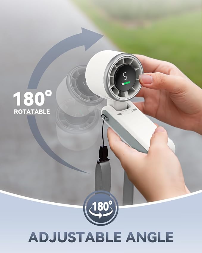 PlayHot Portable Handheld Turbo Fan, 5 Gear Wind, USB-C Rechargeable Fan, Up to 12 Working Hours, 3 IN 1 Hand Fans with Air Turbo Tech Cooling Fan for Outdoor Activities, Travel, Beach (White)