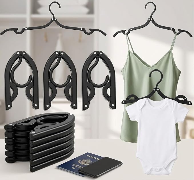 10 Pack Foldable Hangers for Travel & Home, Portable Travel Clothes Hangers with Clip-Addable Design, Non-Slip Compact Folding Hangers for Cruise Essentials, Suitcase
