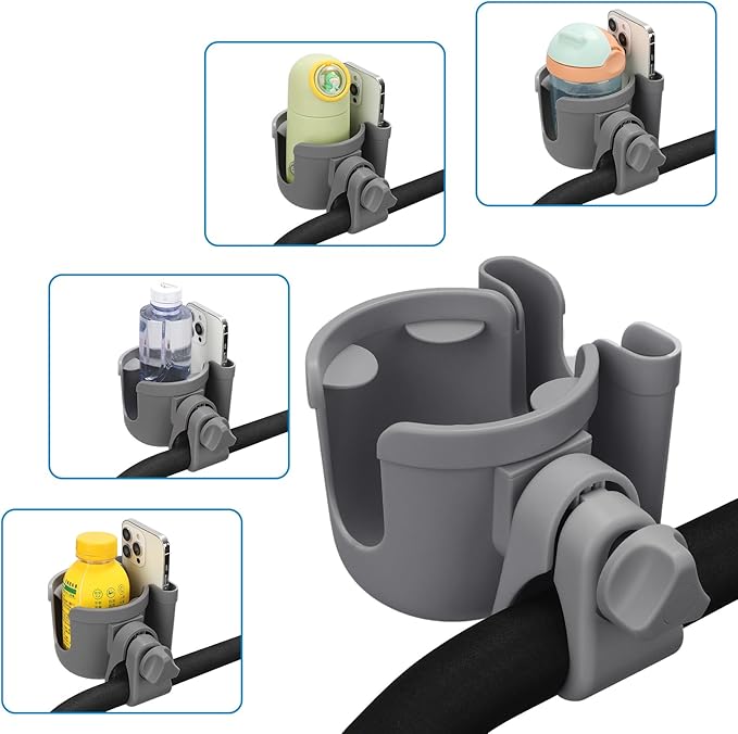 Accmor Stroller Cup Holder with Phone Holder, Bike Cup Holder, Universal Cup Holder for Uppababy Nuna Doona Strollers, 2-in-1 Cup Holder for Walker, Wheelchair, Scooter