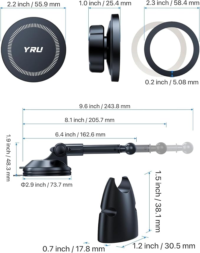 YRU Upgraded Magnetic Phone Holder Car【Patented & Super Magnet】 for MagSafe Mount Dashboard Windshield Vent Magnet Phone Cradle Stand for iPhone 17 16 15 14 13 12 Pro Max Samsung Truck, Navy Blue