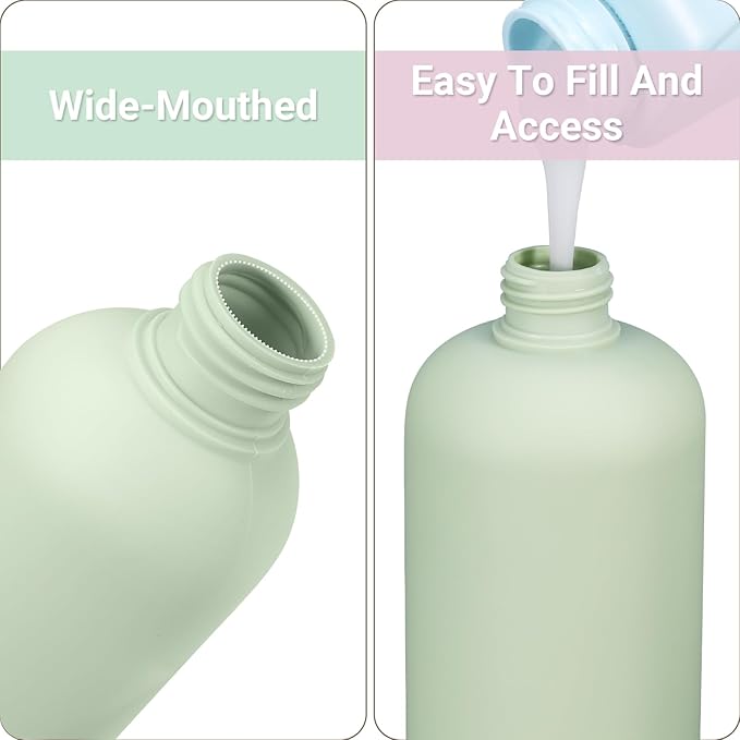 ASEVAT Plastic Leak Proof Travel Bottles for Toiletries, TSA Approved Travel Size Containers, Squeeze Bottles Refillable for Shampoo, Lotion & Body Wash (Blue+Pink+Green, 8.8 oz)