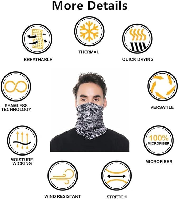 VANCROWN Headband Neck Gaiter Head Wrap Headwear Face Mask Magic Scarf Bandana for Men and Women