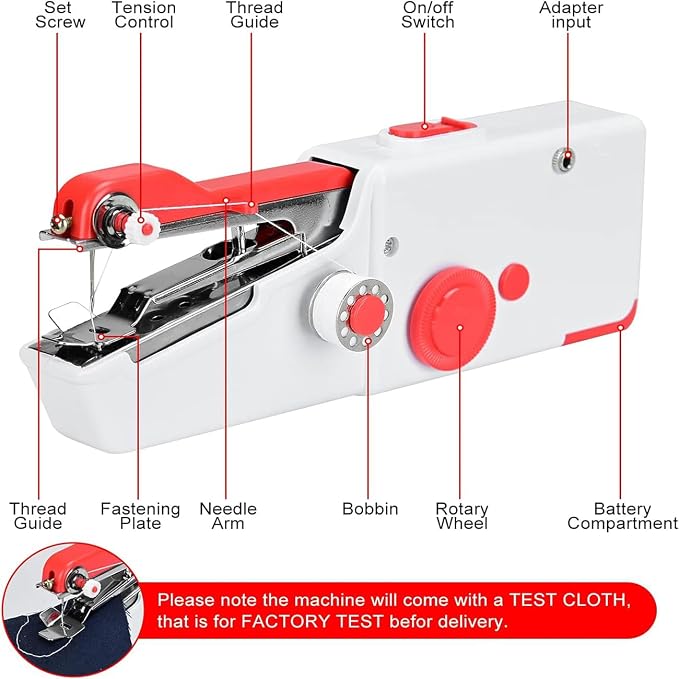 Handheld Sewing Machine for Beginners, Mini Sewing Machine for Quick Stitching with Sewing Kits Suitable for Home,Travel,DIY(Red)