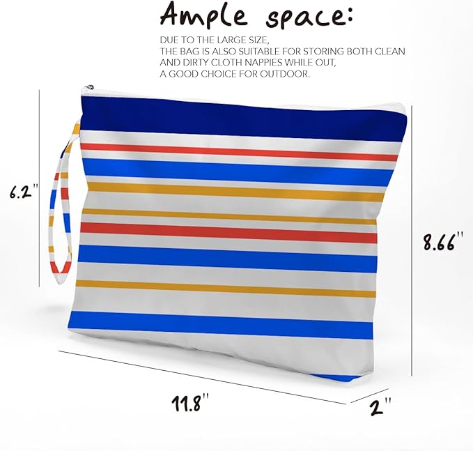 Fokongna Cute Print Wet Bag, Small Portable Waterproof Multi-Functional Organizer for Women, Navy Blue Primary Color Stripe, Ideal for Daily, Beach & Travel