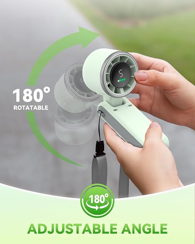 PlayHot Portable Handheld Turbo Fan, 5-Speed Personal Fan, USB-C Rechargeable Fan Up to 12 Hours, 3 IN 1 Hand Fan with Air Turbo Tech Cooling, Travel Fan for Cruise, Beach, Gifts for Women (Green)
