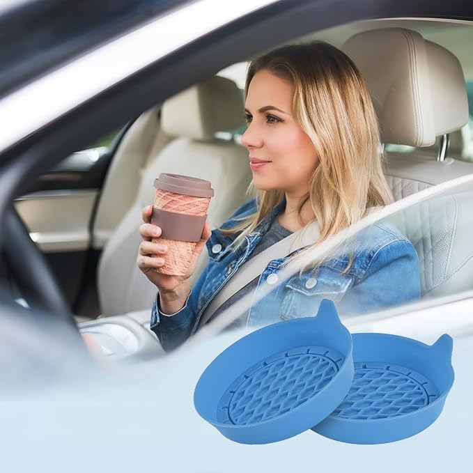Zpana Bling Car Cup Holder Coaster, 2PCS Crystal Rhinestone Non Slip Waterproof Vehicle Insert Water Bottle Holder Pads, Shockproof Auto Interior Decorative Coasters, Universal Fit (Light Blue)
