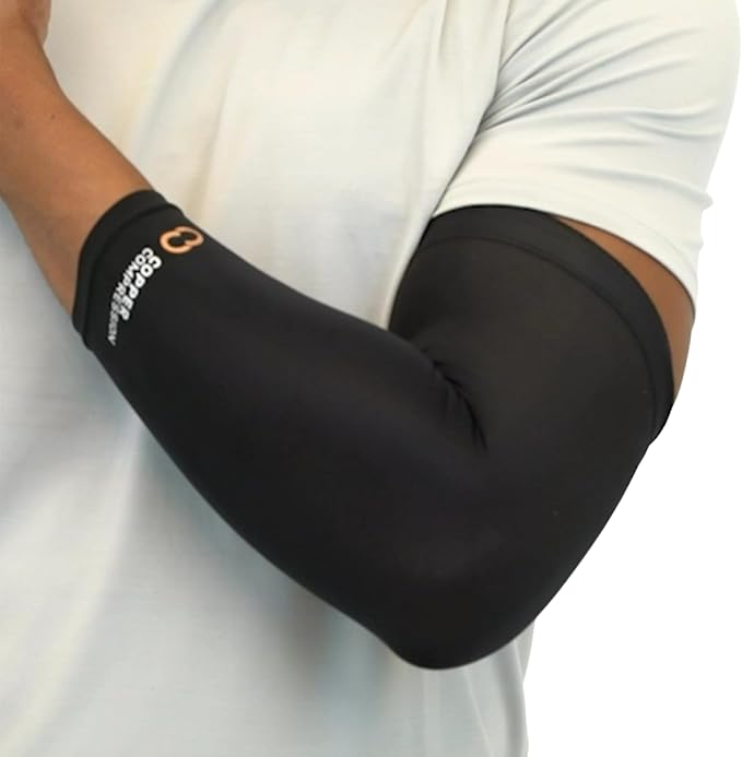 Copper Compression Arm Sleeve - Copper Infused Full Arm Brace for Forearm, Bicep, Triceps - Tennis Elbow, Basketball, Golf, Arthritis, Tendonitis, Bursitis, Post Surgery Rehab - Odor Resistant - Black - 2XL