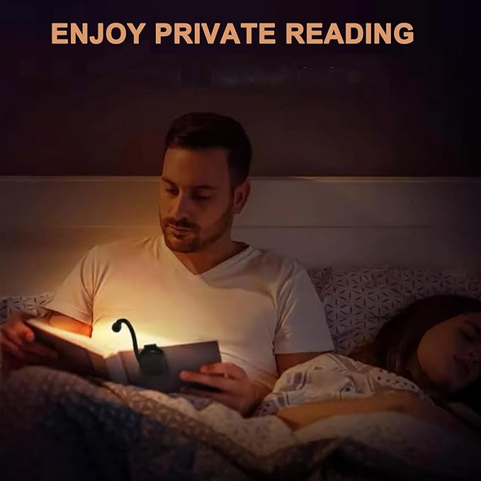 Minsk Portable Rechargeable Book Light, Clip On Reading Lamp with 360° Flexible Neck, Eye Caring 3 Color Dimming Light, Compact Lightweight Reading Light for Travel, Camping, Bed, Study