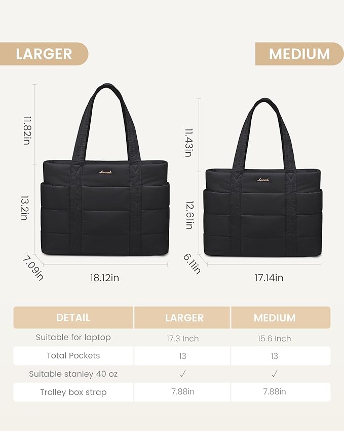 LOVEVOOK Tote Bag for Women, Large Puffer Work Tote Laptop Bag, Lightweight Travel Tote Bag with Zipper Gifts for Women
