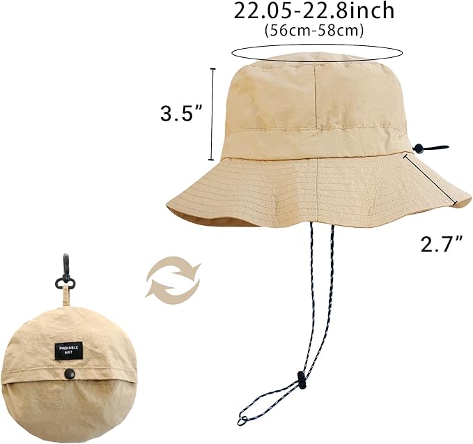 PFFY Packable Sun Bucket Hat for Men Women Outdoor UV Protection Sun Hats Waterproof Lightweight Hiking Outdoor Cap