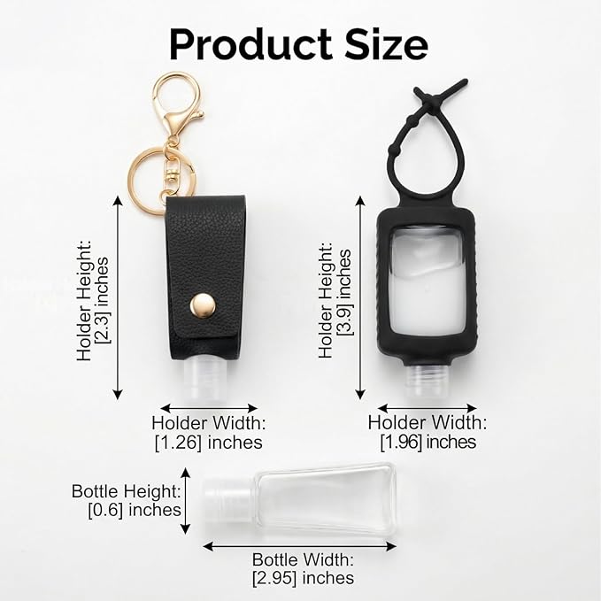 4 PCS Hand Sanitizer Holder Keychain, 2 Oz Refillable Empty Travel Squeeze Bottles for Lotion Liquid, Travel Essentials for Backpack (Black, Pink)
